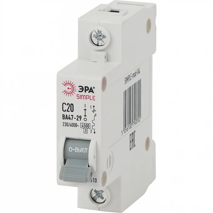 Автоматический выключатель ЭРА SIMPLE-MOD-04 1P 20А C 4,5кА ВА 47-29 B0039221 Автоматический выключатель ЭРА SIMPLE-MOD-04 1P 20А C 4,5кА ВА 47-29 B0039221